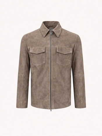 Dekkers leermode Suède overshirt met rits lichttaupe