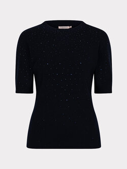 Esqualo Top rib s/slve sequins navy