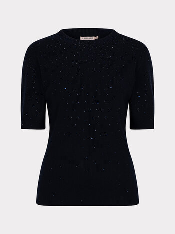 Esqualo Top rib s/slve sequins navy