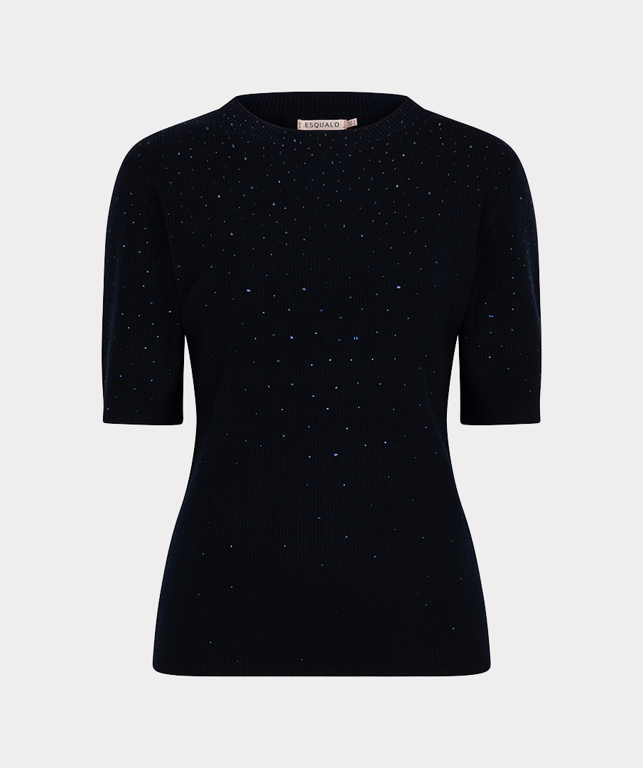 Esqualo  Top rib s/slve sequins navy