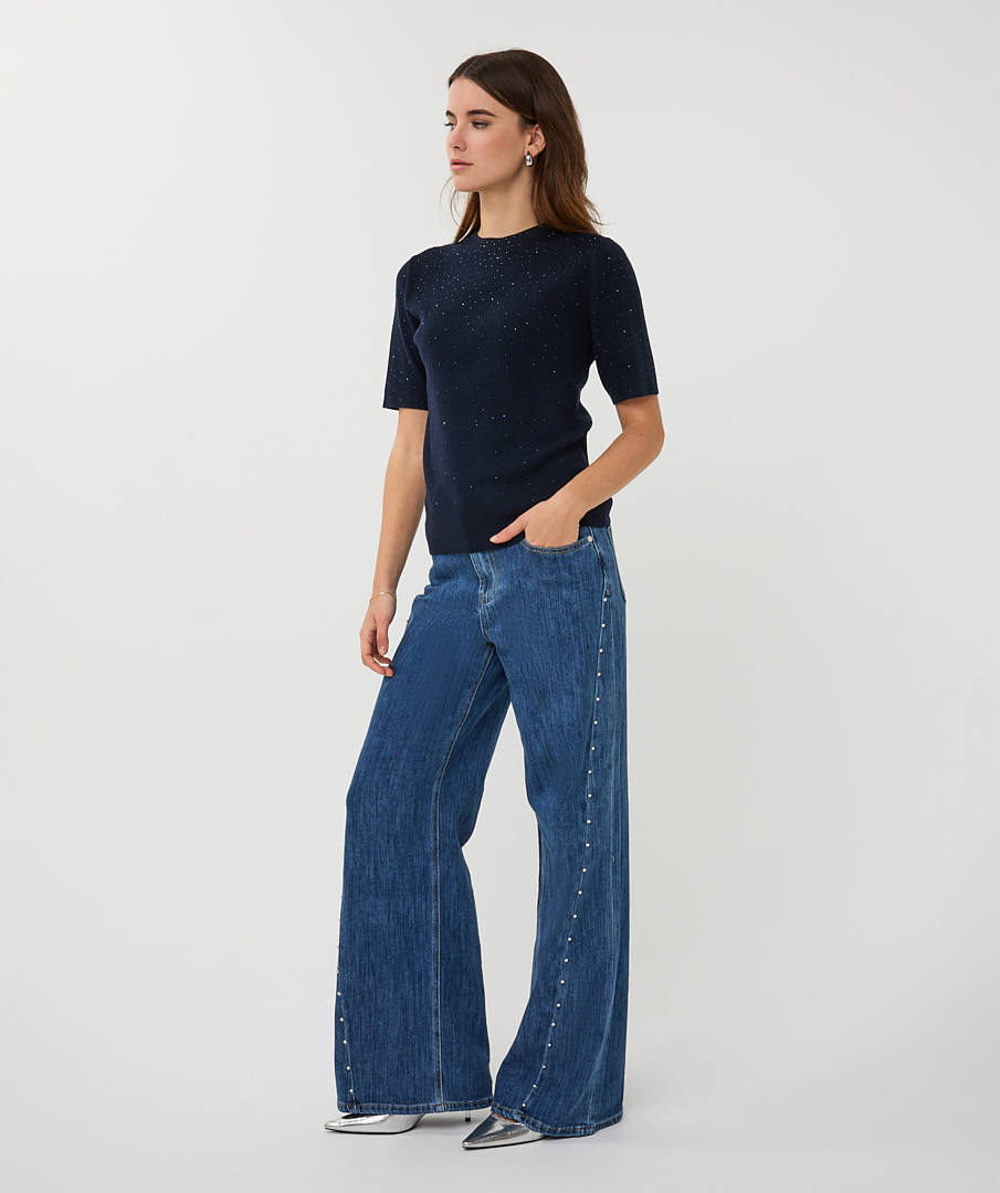 Esqualo  Top rib s/slve sequins navy