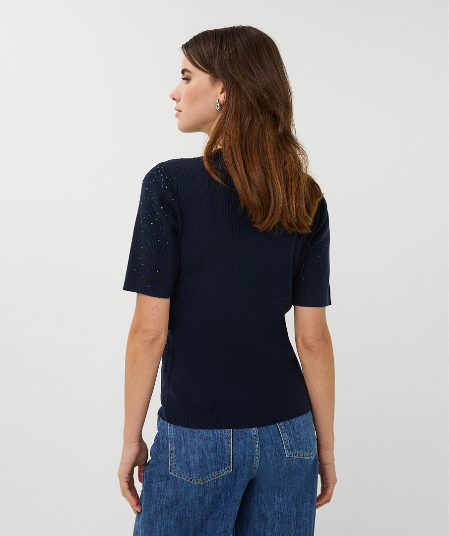 Esqualo  Top rib s/slve sequins navy
