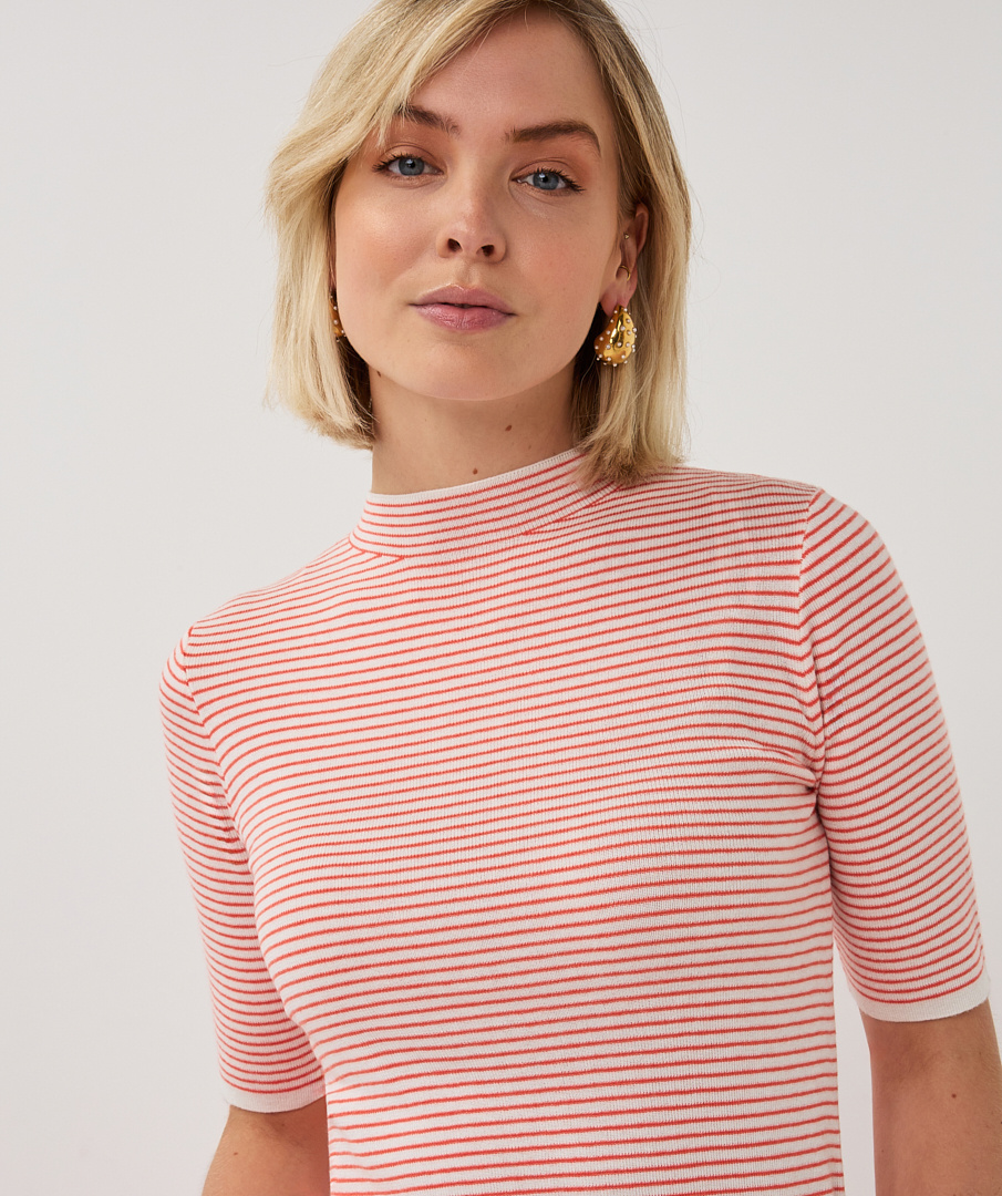 Esqualo  Sweater s/slve striped off white / re