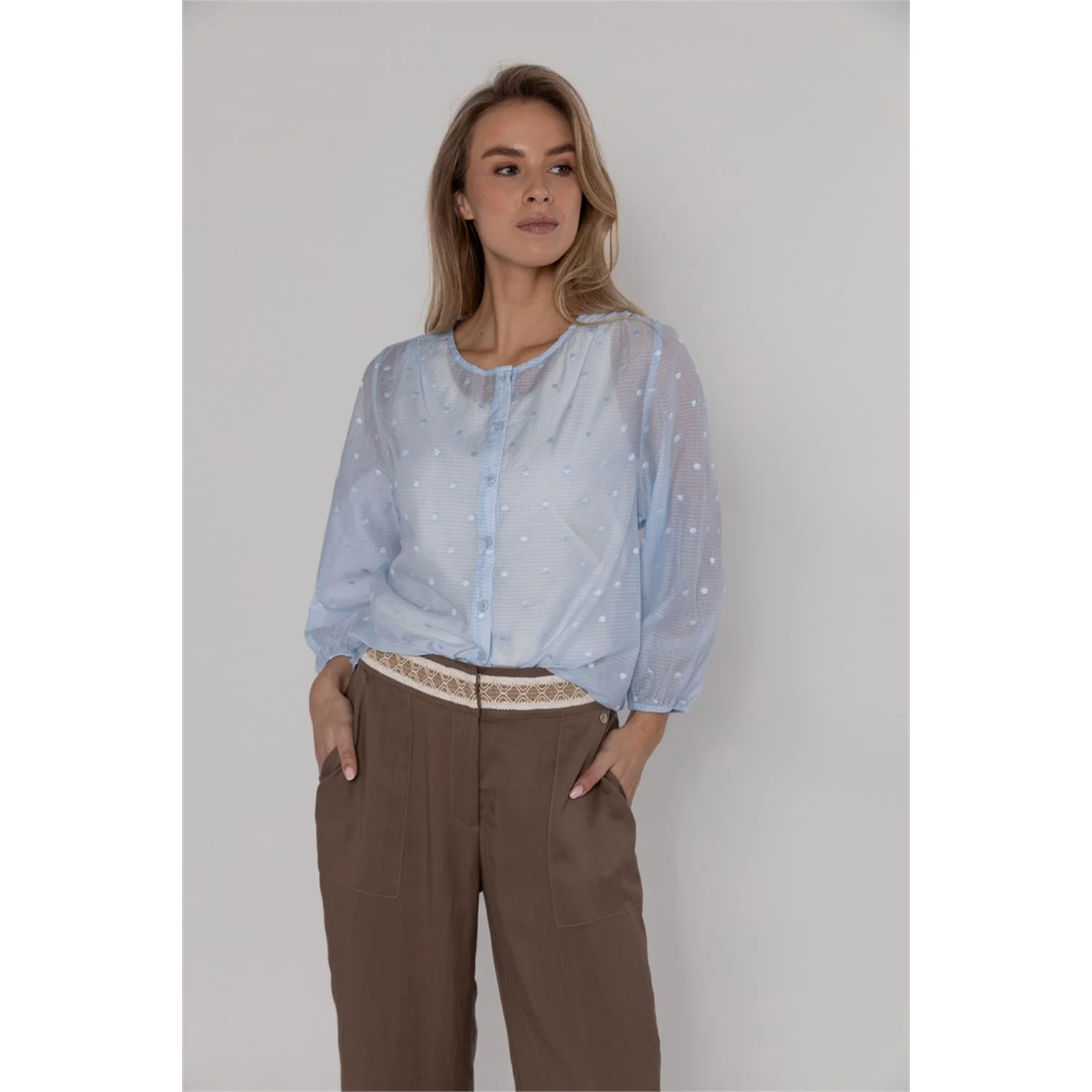 Poools fashion  Blouse embroidery d light blue
