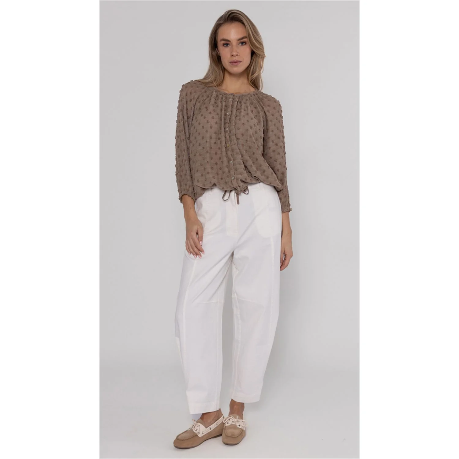 Poools fashion Blouse dots taupe