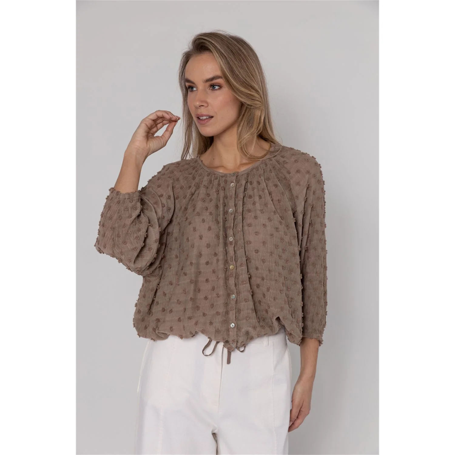 Poools fashion Blouse dots taupe