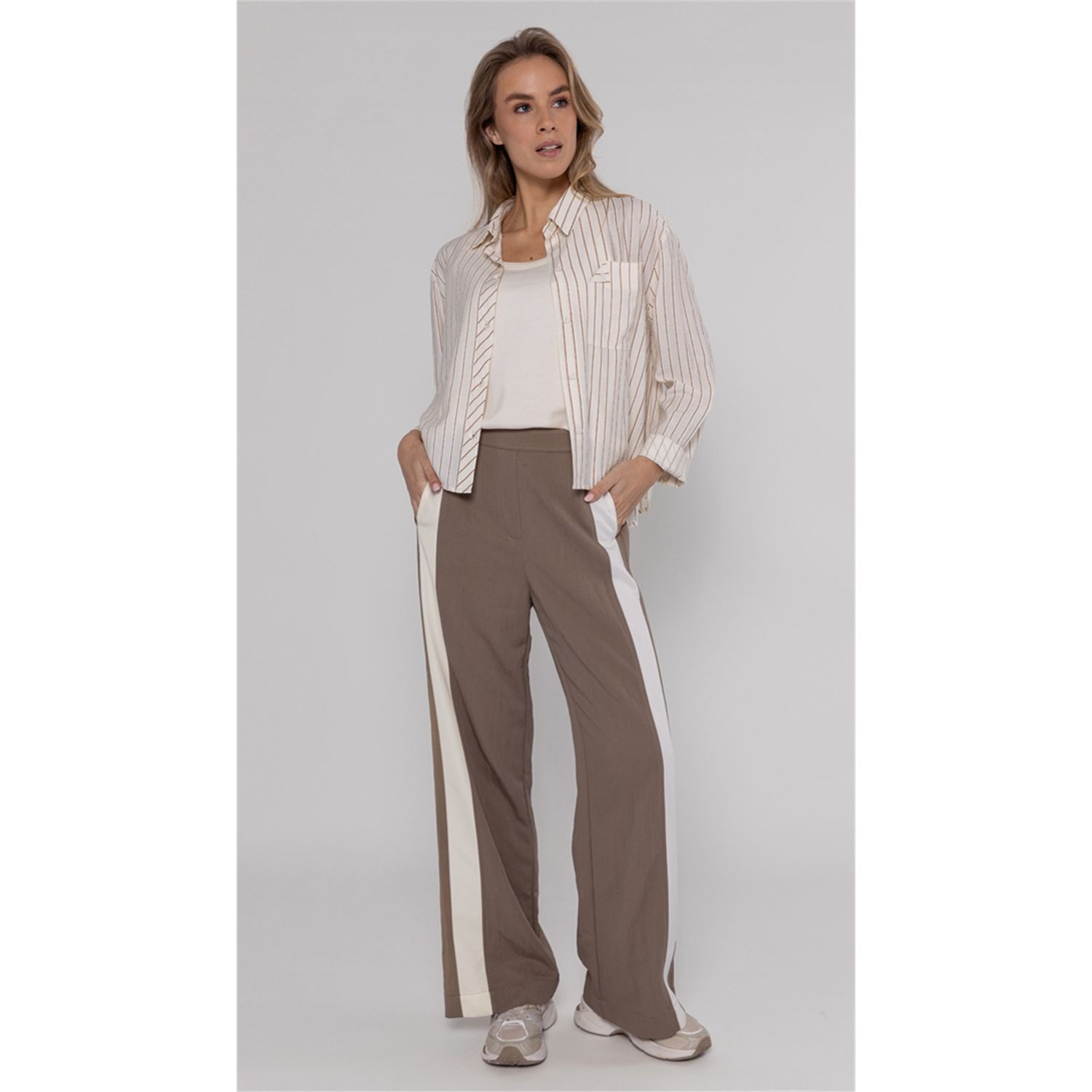 Poools fashion  Pant contrast taupe