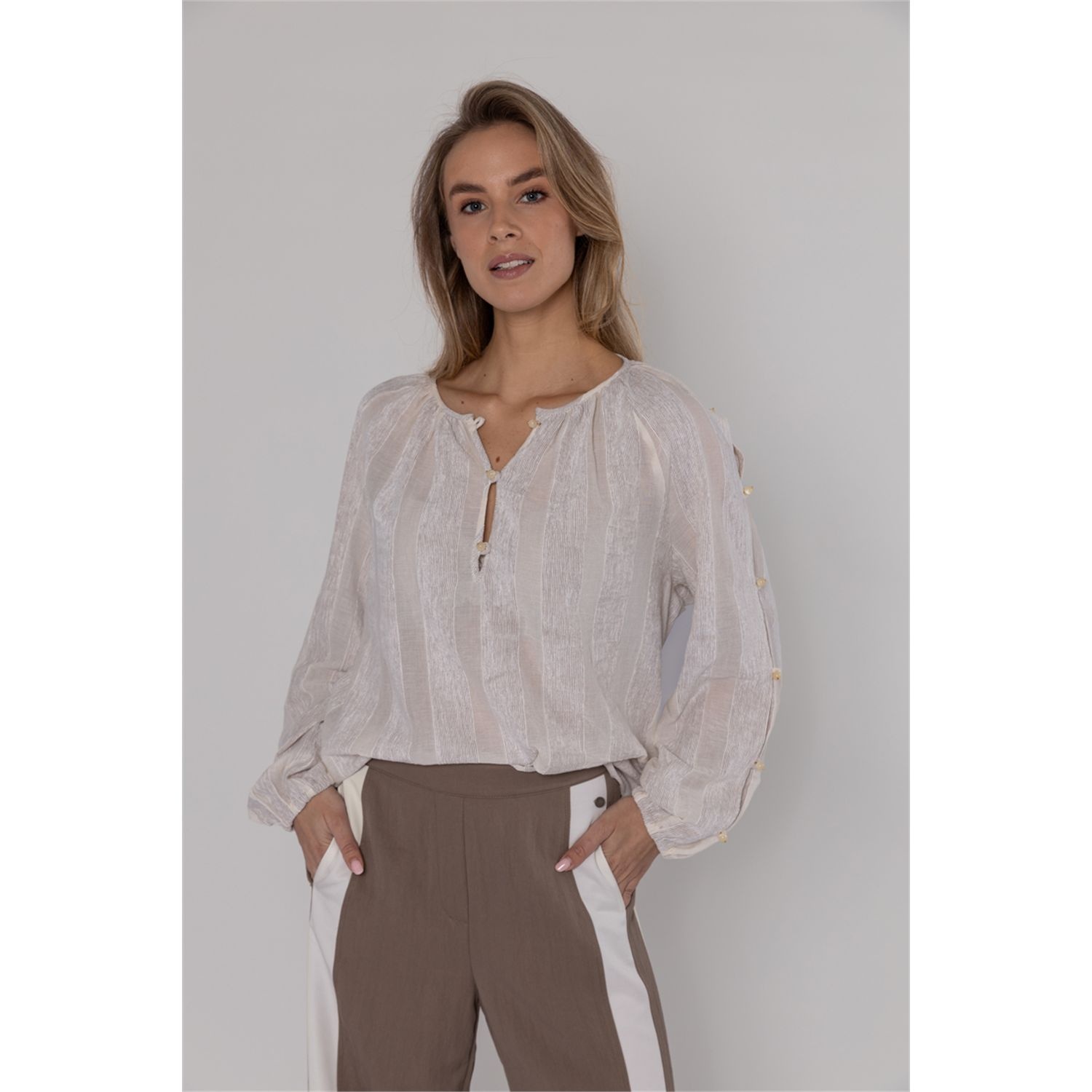 Poools fashion Blouse stripe taupe