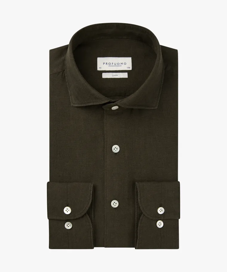 PROFUOMO Overhemd linnen Dark brown