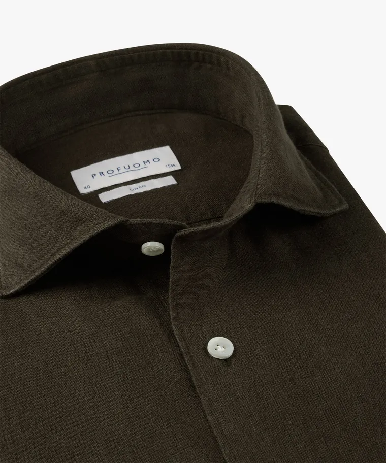 PROFUOMO Overhemd linnen Dark brown