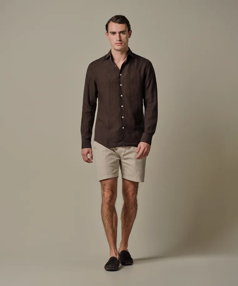 PROFUOMO Overhemd linnen Dark brown