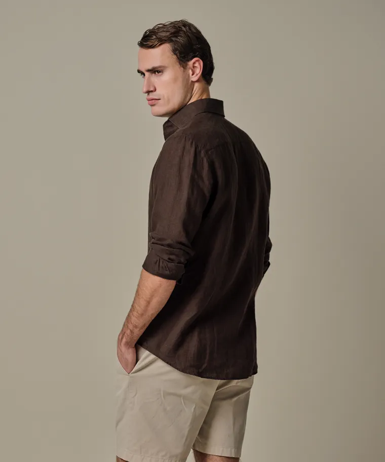 PROFUOMO Overhemd linnen Dark brown