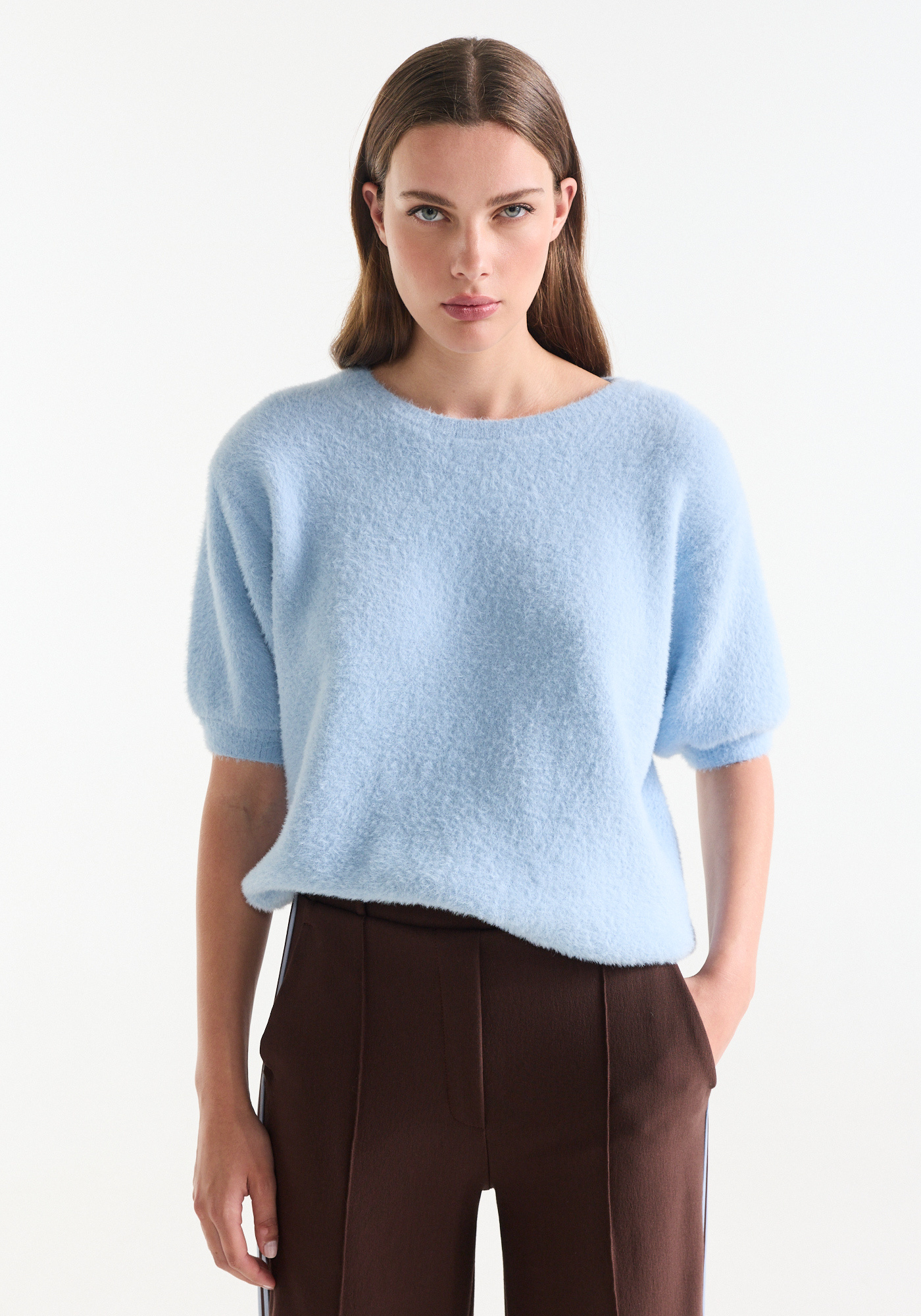 Jansen Amsterdam Manin trui round neckline short sleeve light blue