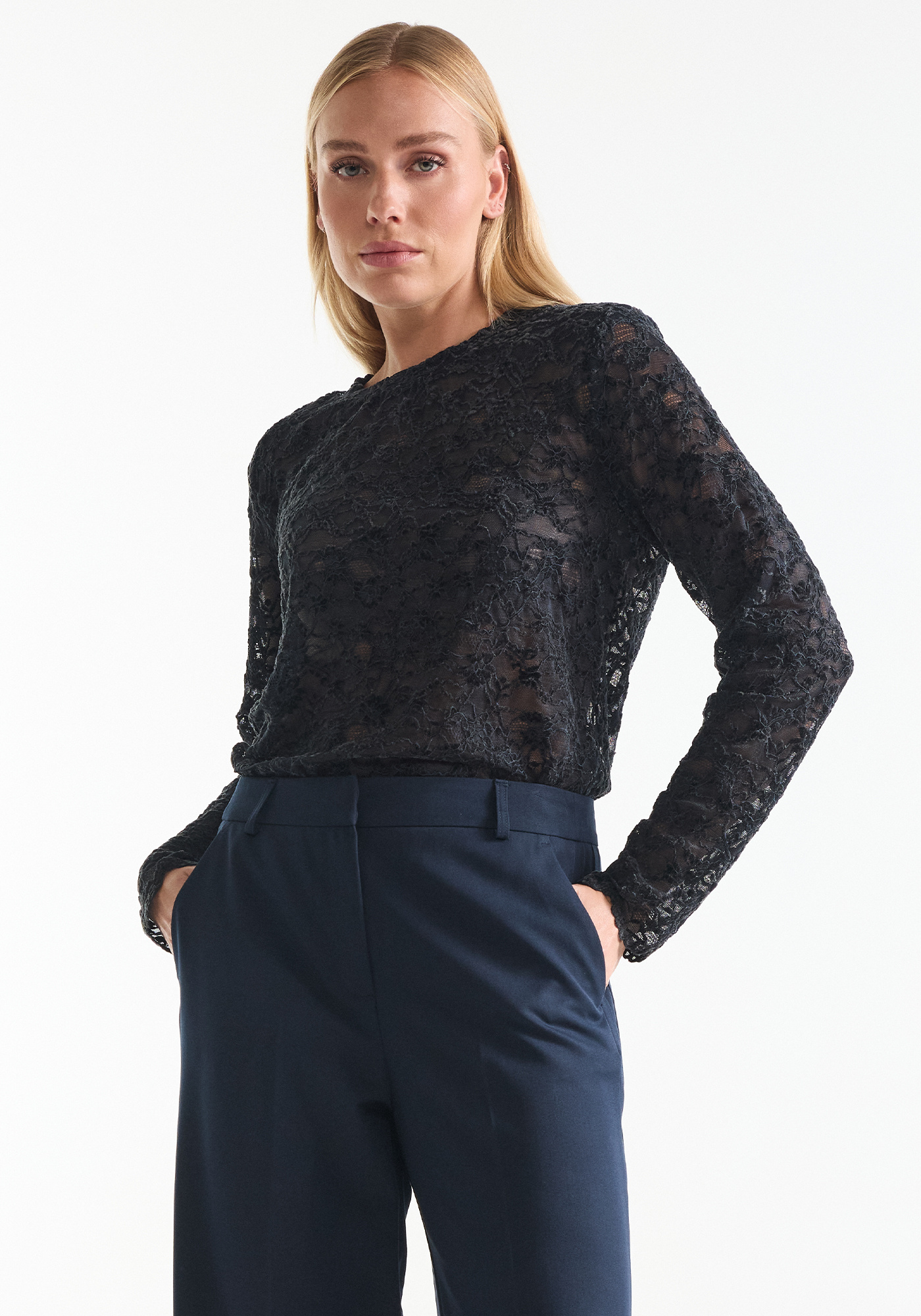 Jansen Amsterdam Kiki top lace shoulderpad long sleeve dark blue