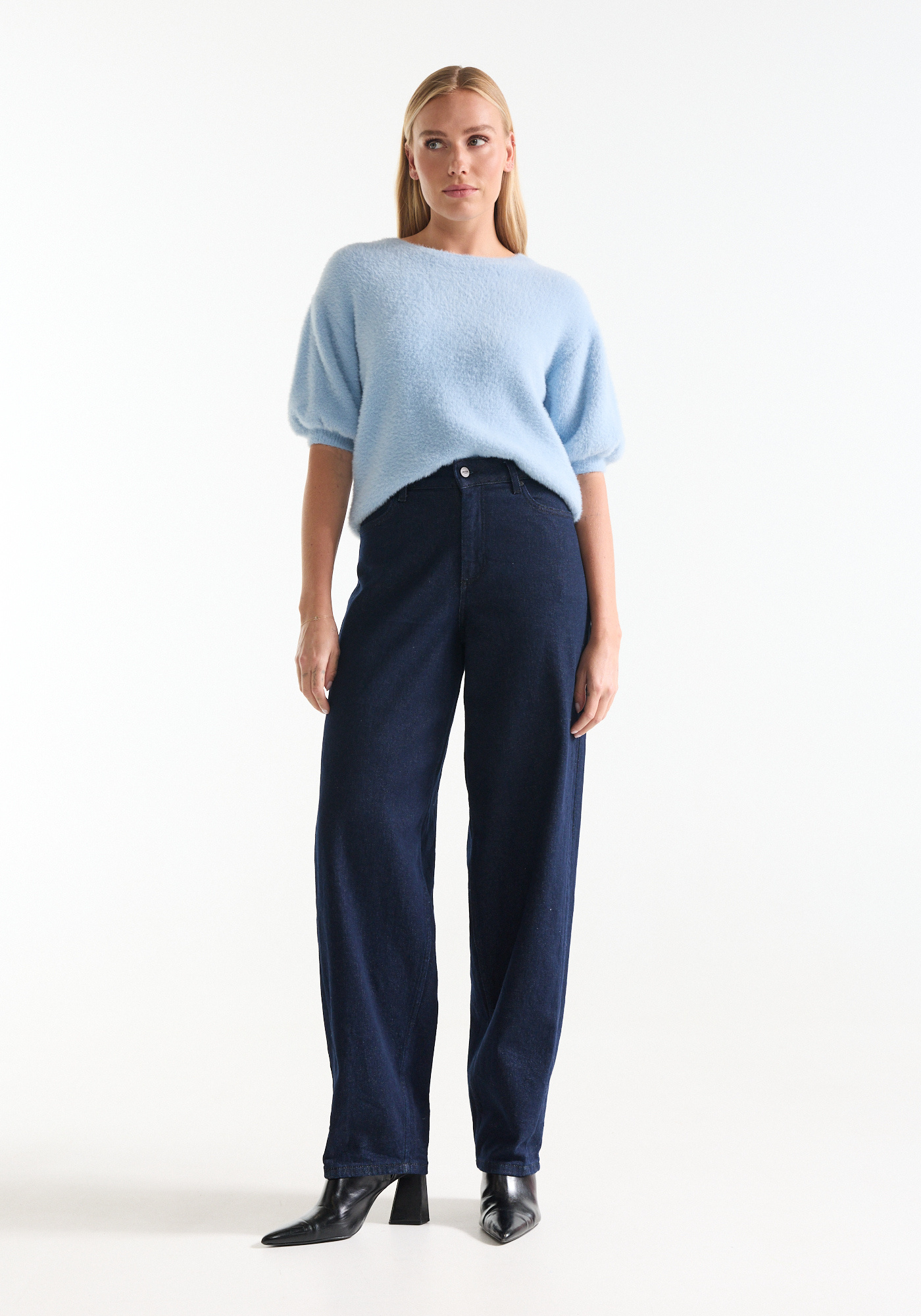 Jansen Amsterdam Jayda jeans barrel long dark blue denim