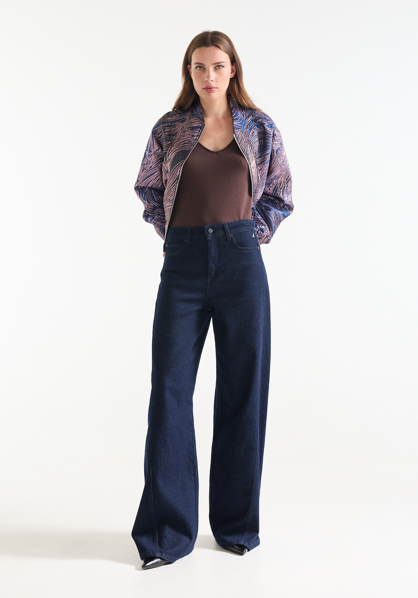 Jansen Amsterdam Jane jeans wide leg long dark blue denim