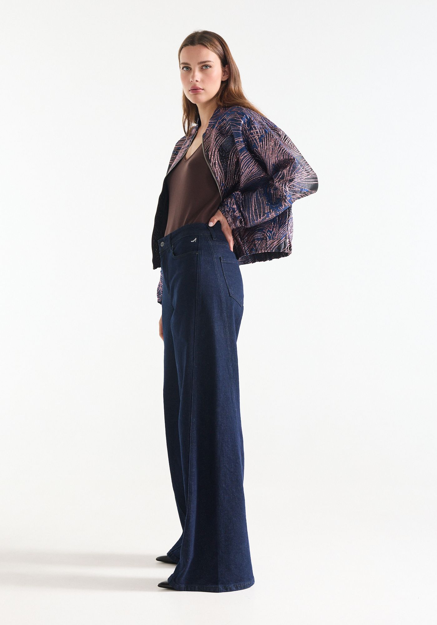 Jansen Amsterdam Jane jeans wide leg long dark blue denim