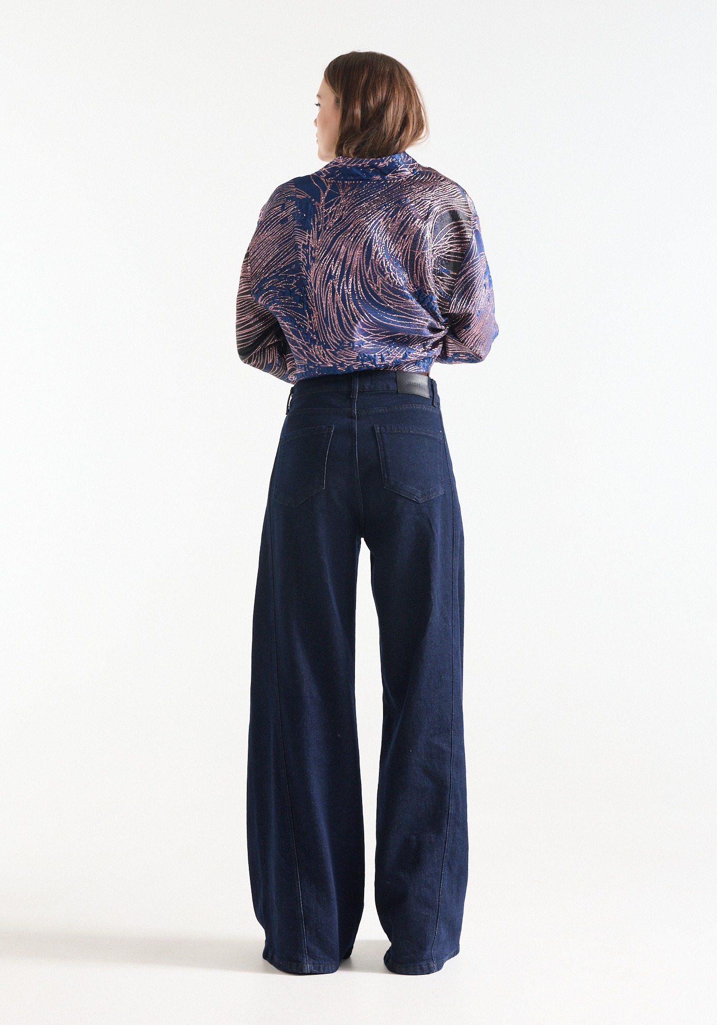Jansen Amsterdam Jane jeans wide leg long dark blue denim