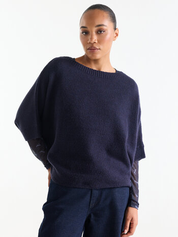 Jansen Amsterdam Dacota trui round short batwing sleeve dark blue
