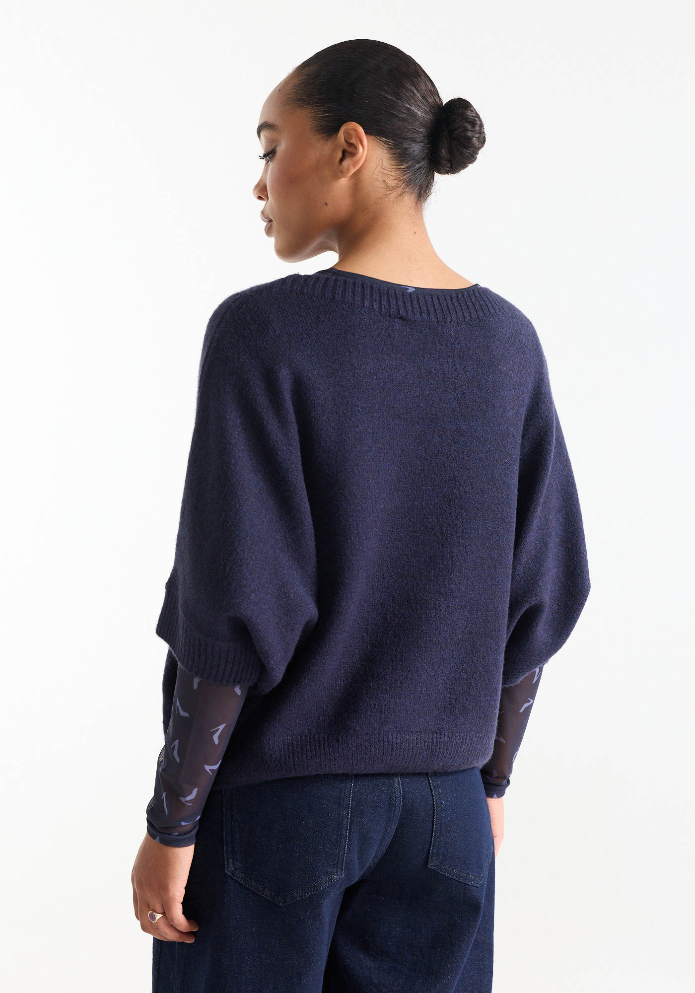 Jansen Amsterdam Dacota trui round short batwing sleeve dark blue