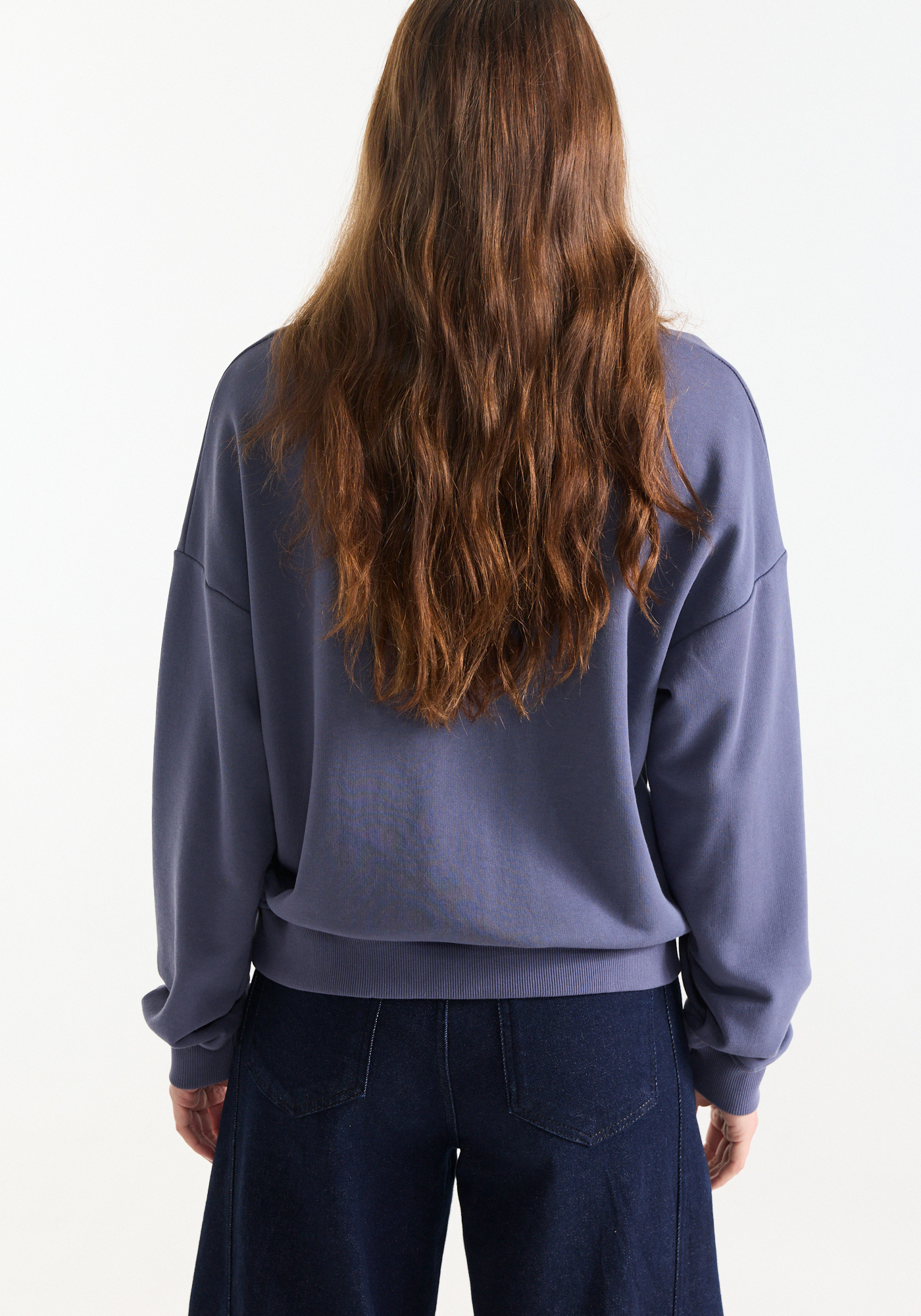 Jansen Amsterdam Candy trui beaded details at left shoulder shadow blue