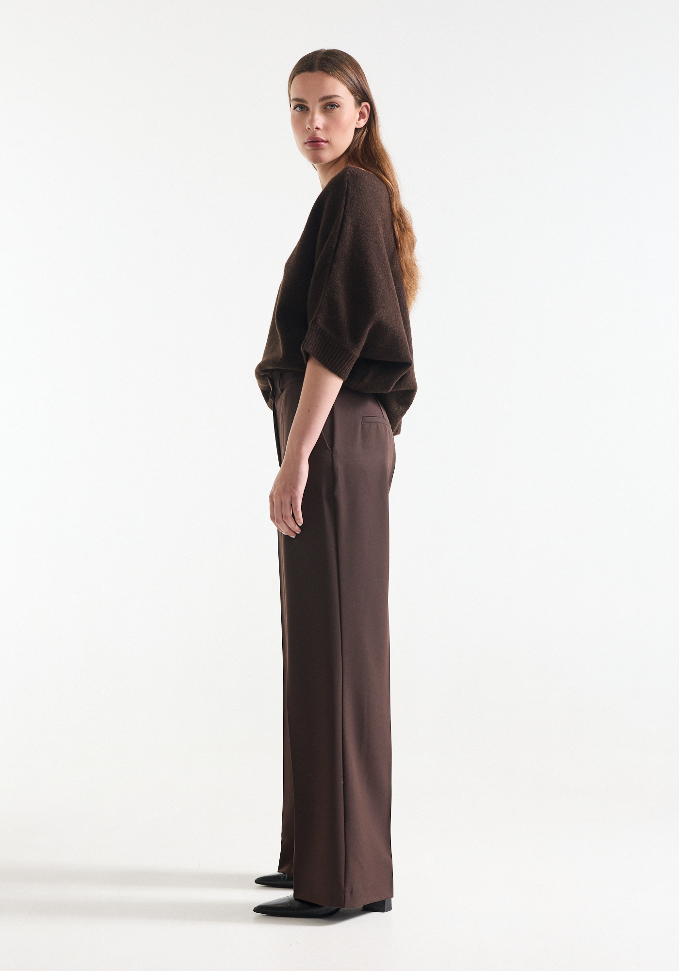 Jansen Amsterdam Alice broek wide leg long dark brown
