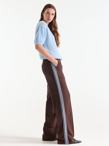 Jansen Amsterdam Aleidou broek pied de poule wide leg tape at side multi wine