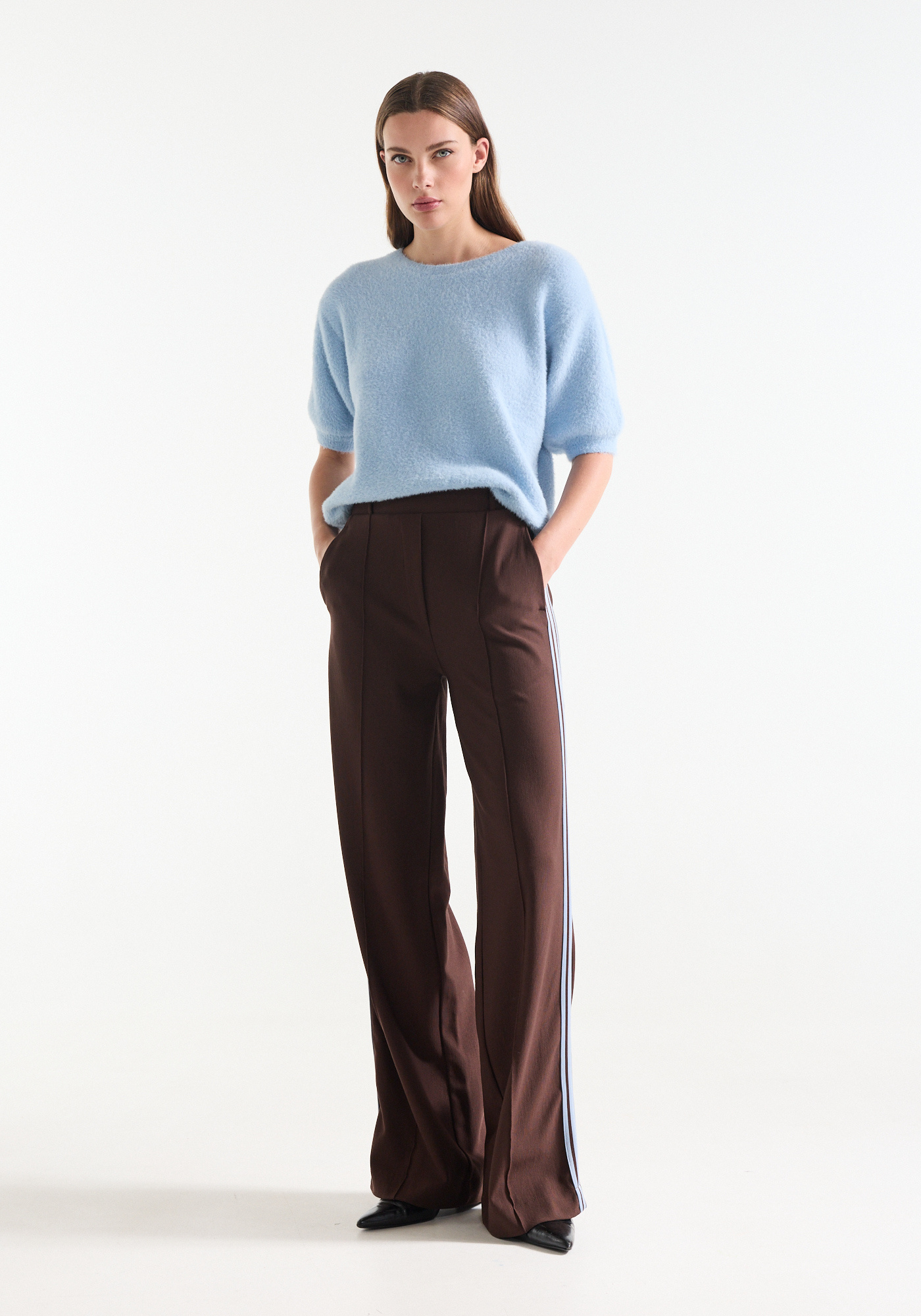 Jansen Amsterdam Aleidou broek pied de poule wide leg tape at side multi wine