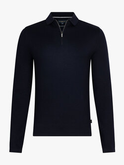 Cavallaro Napoli Merino Long Sleeve Zip Polo Dark Blue