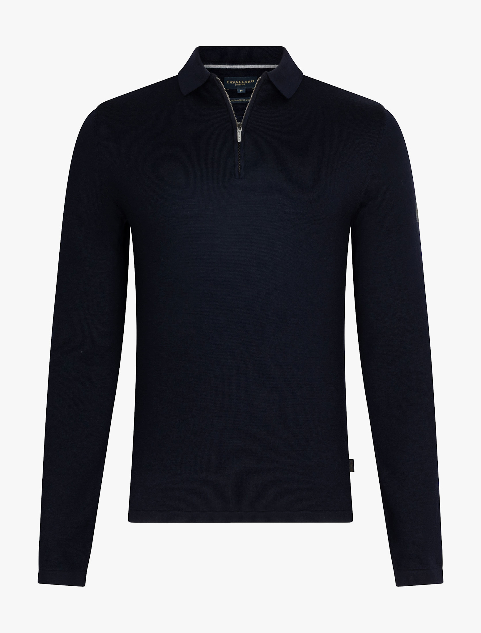 Cavallaro Napoli Merino Long Sleeve Zip Polo Dark Blue