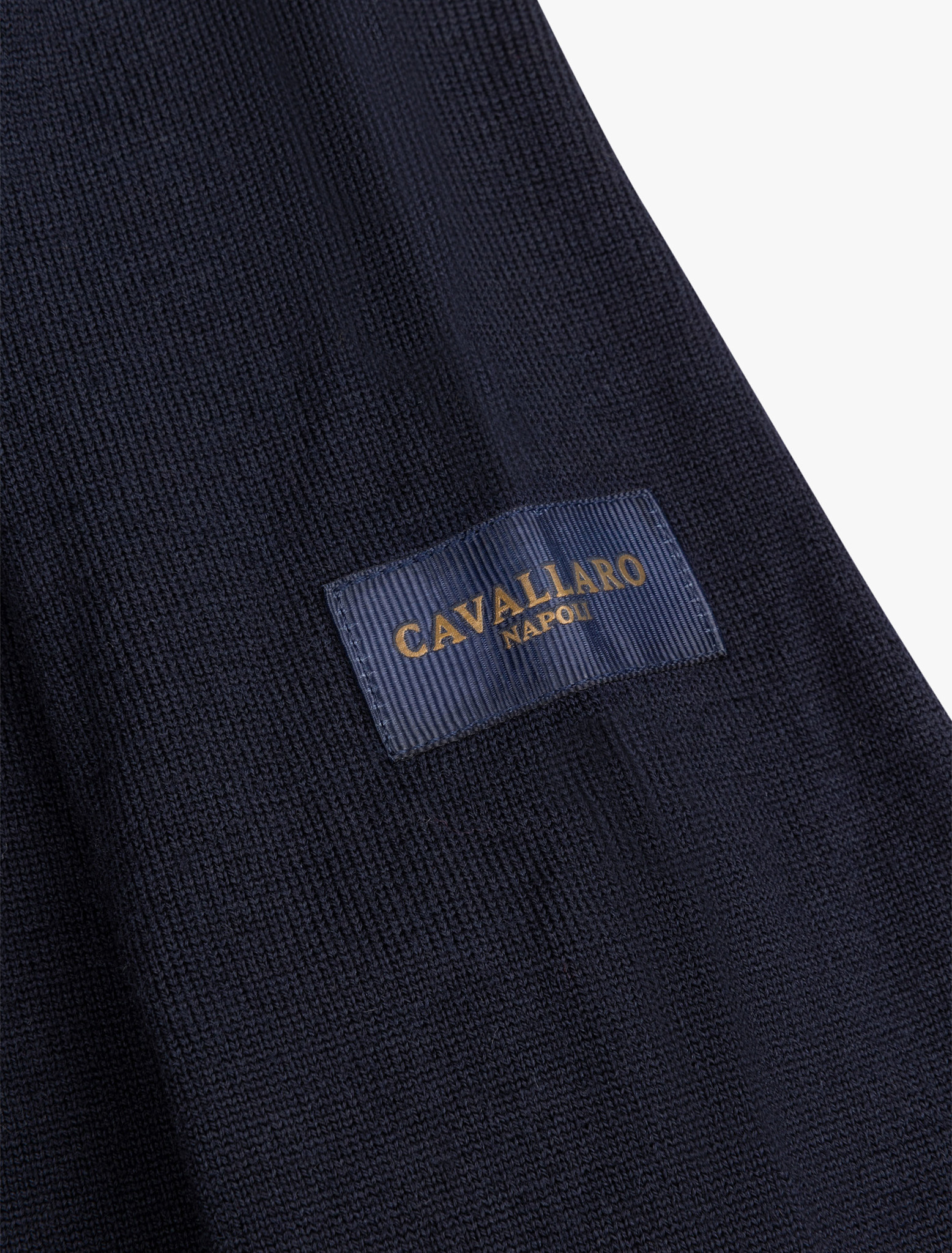 Cavallaro Napoli Merino Long Sleeve Zip Polo Dark Blue