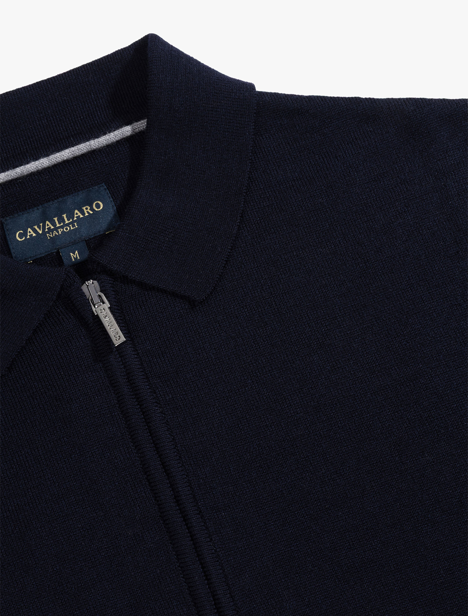 Cavallaro Napoli Merino Long Sleeve Zip Polo Dark Blue