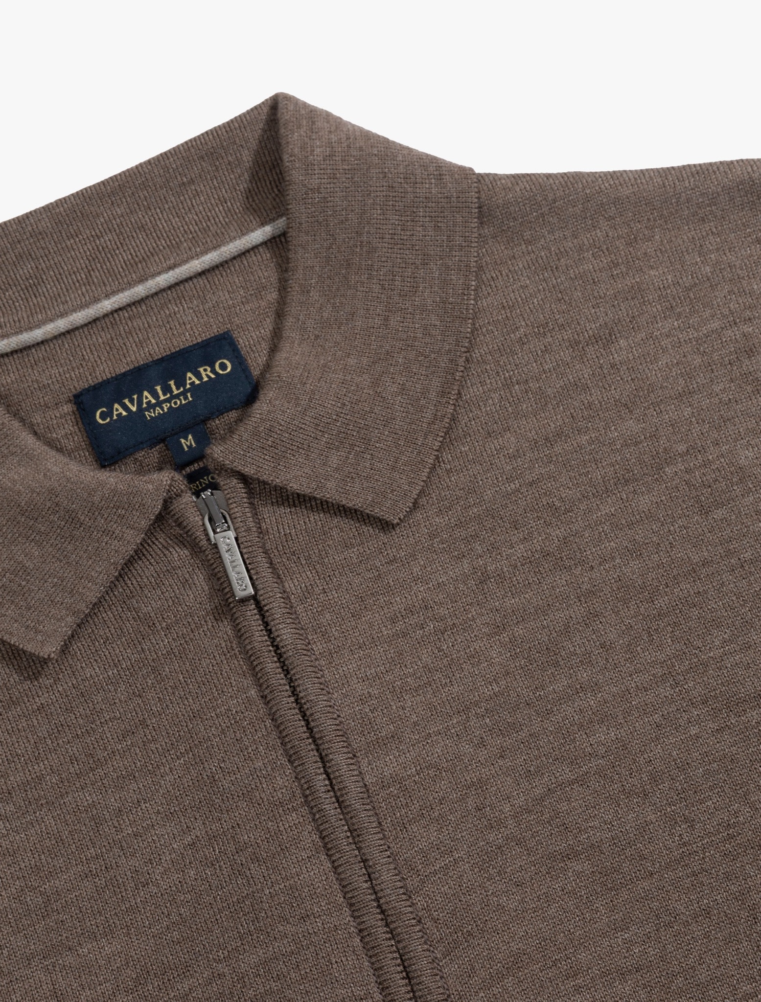 Cavallaro Napoli Merino Long Sleeve Zip Polo Taupe