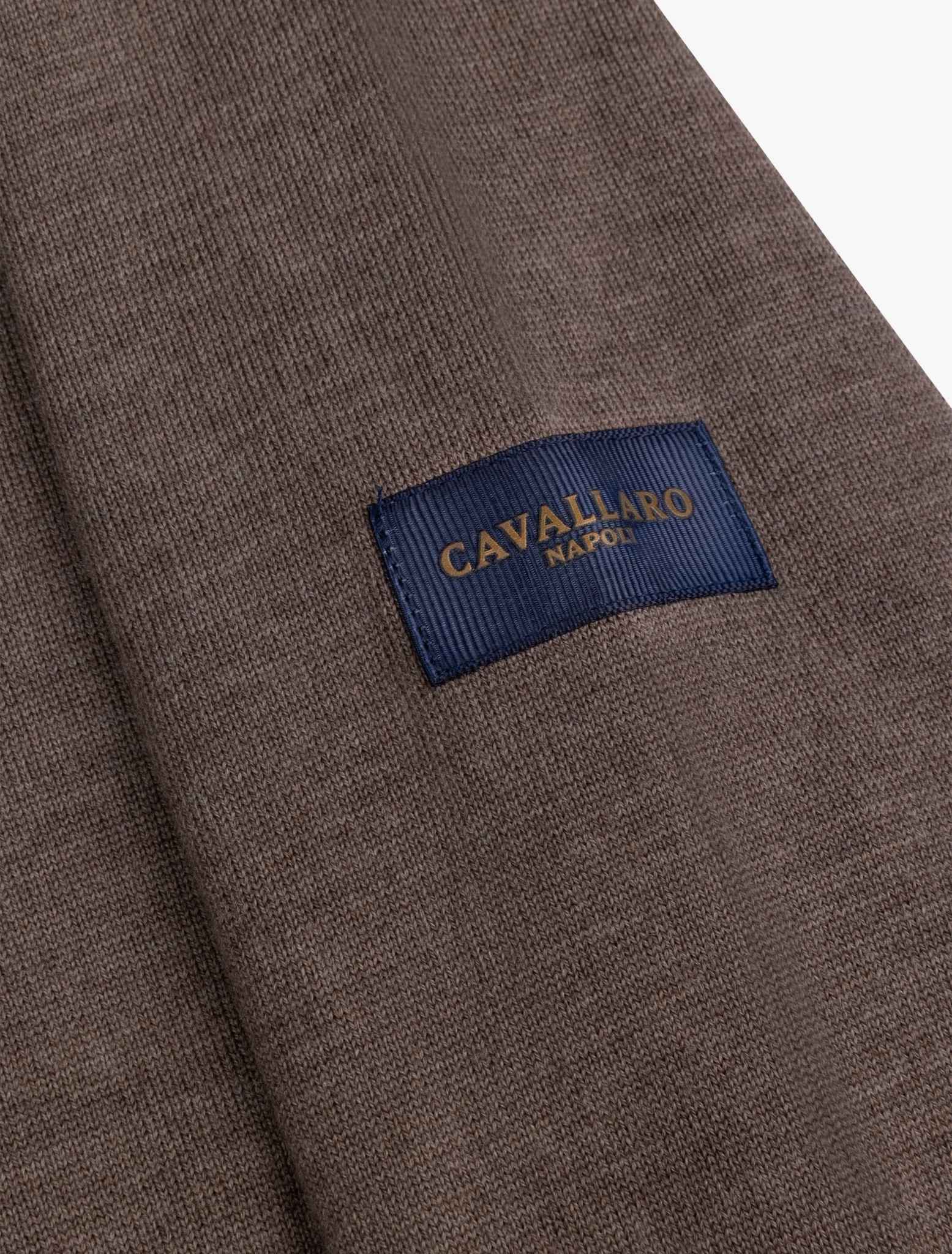 Cavallaro Napoli Merino Long Sleeve Zip Polo Taupe