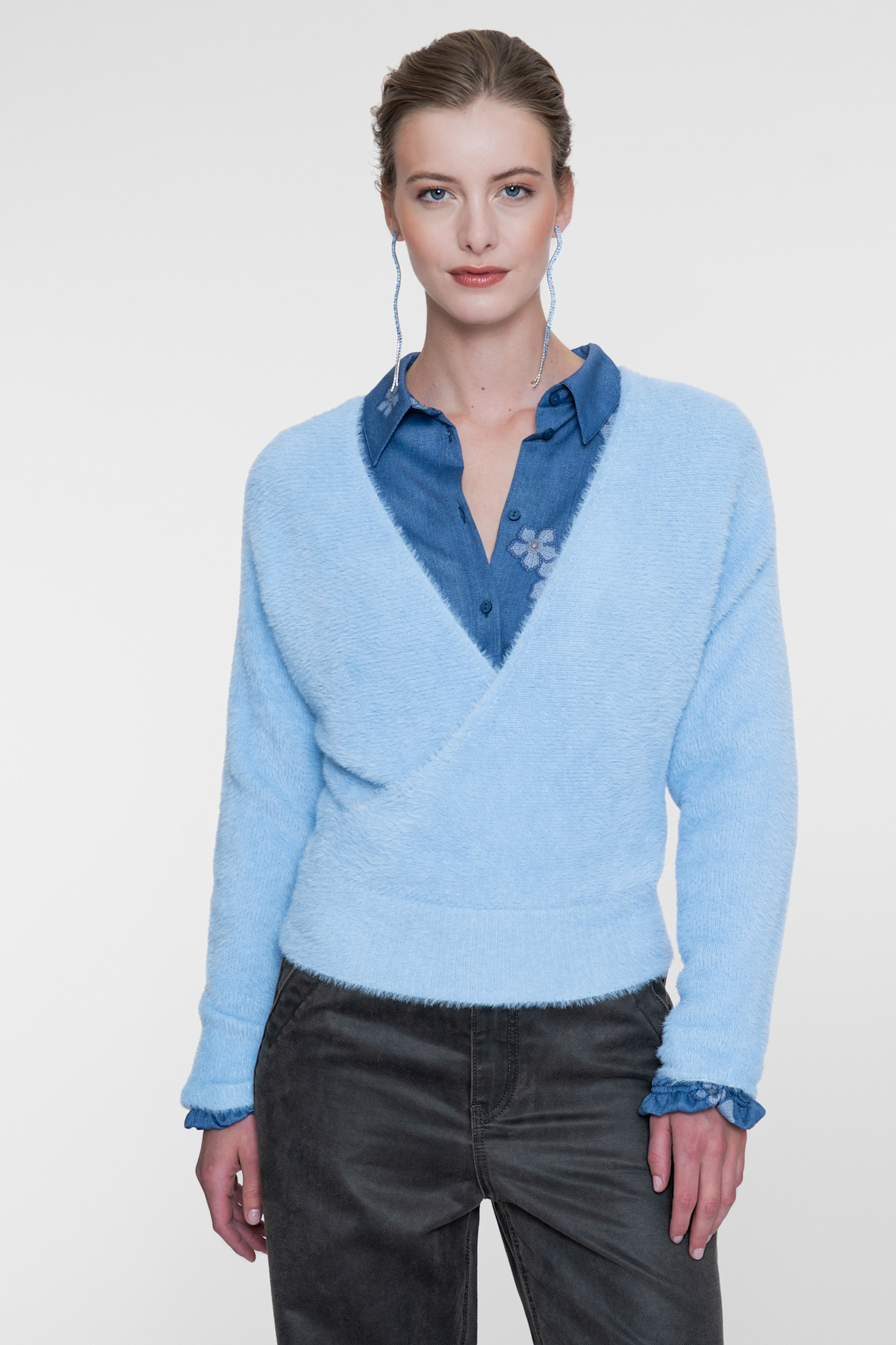 Geisha Overslagtop met harige structuur blauw