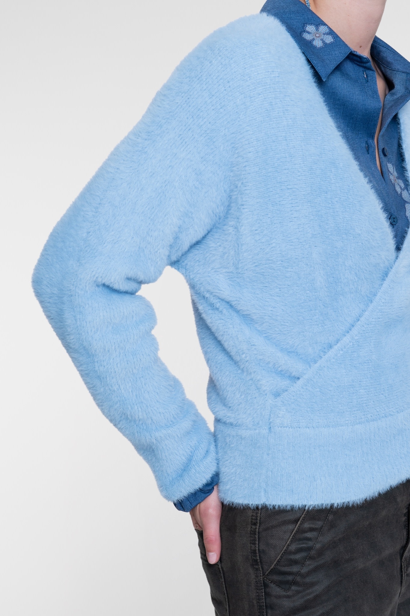 Geisha Overslagtop met harige structuur blauw