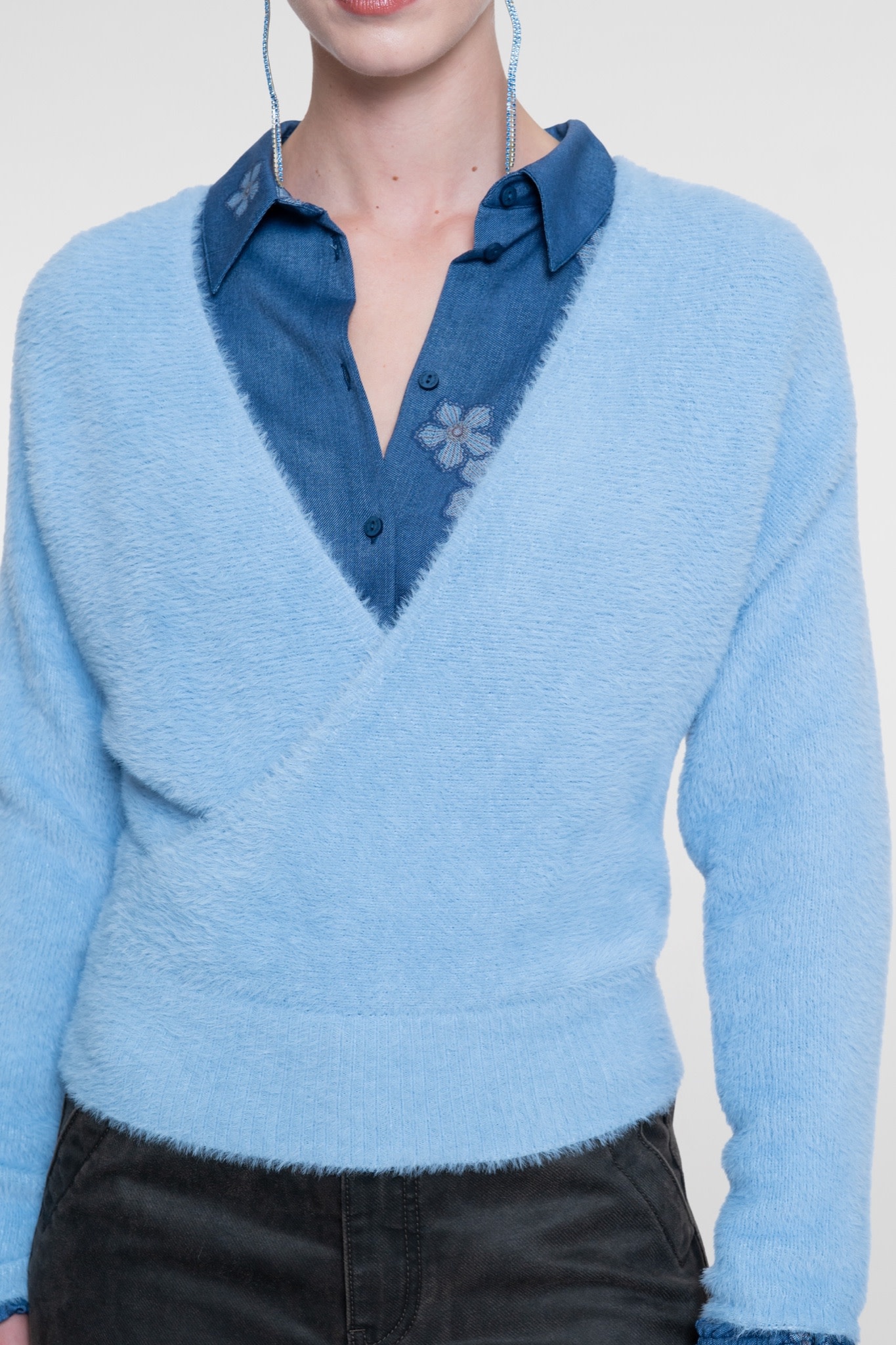 Geisha Overslagtop met harige structuur blauw