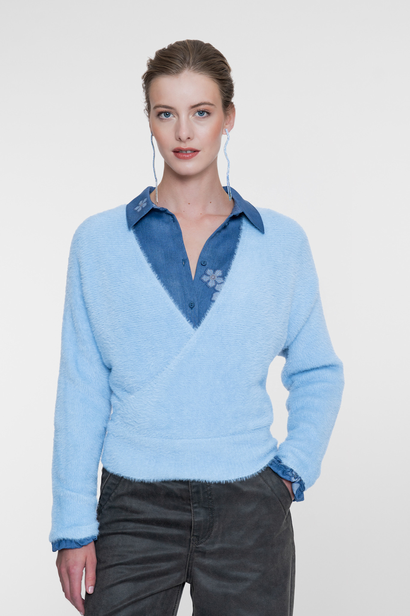 Geisha Overslagtop met harige structuur blauw