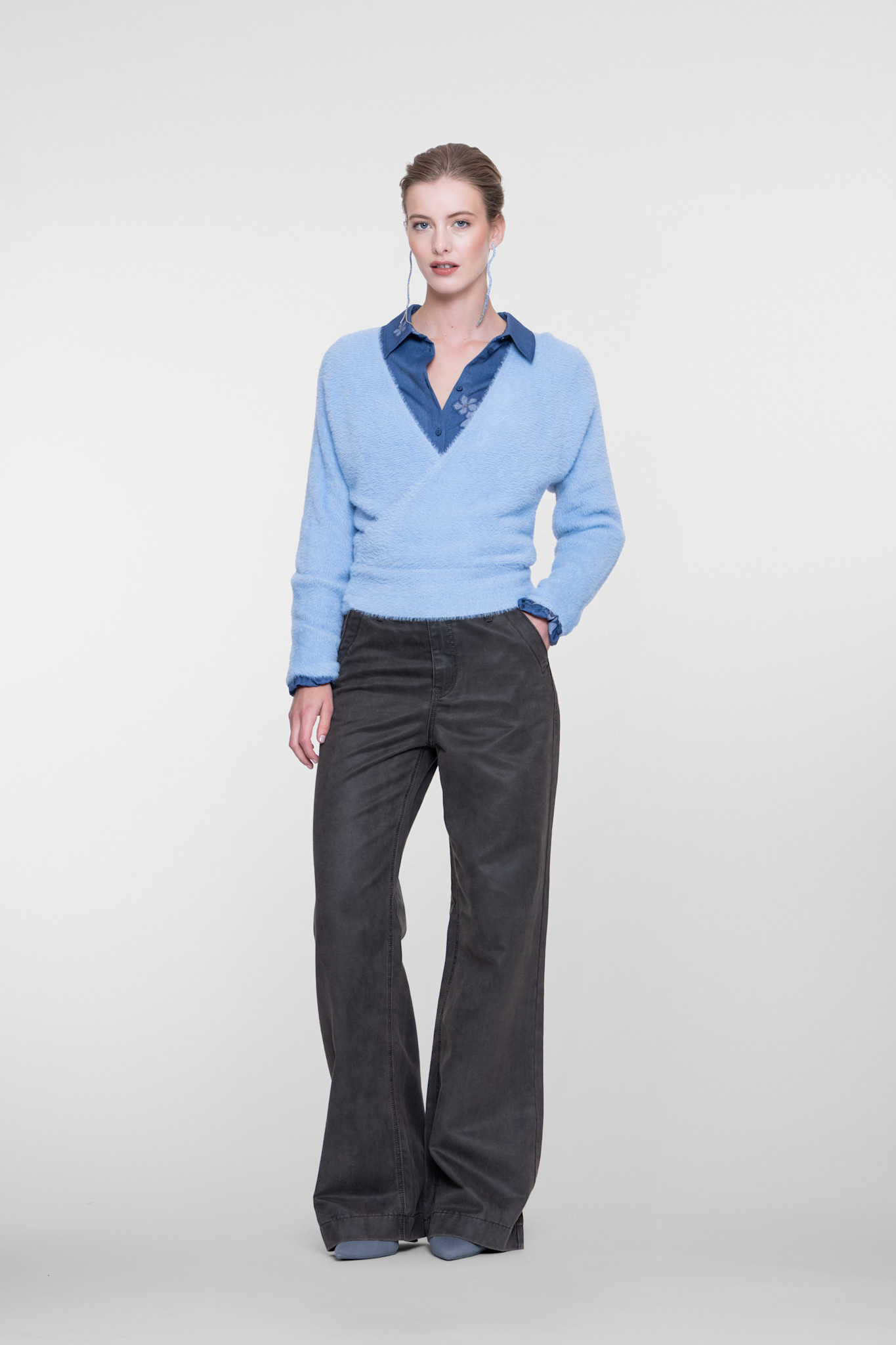 Geisha Overslagtop met harige structuur blauw