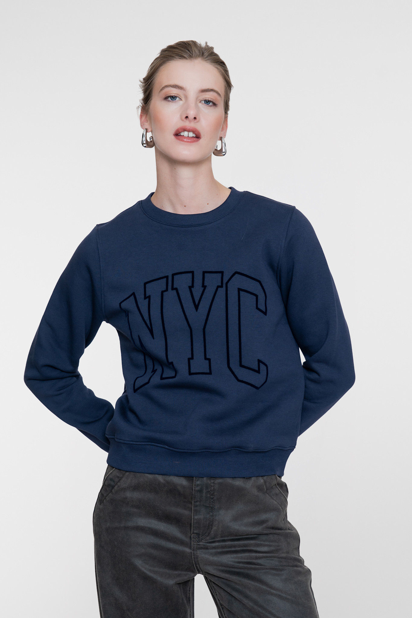 Geisha Sweater met NYC print navy