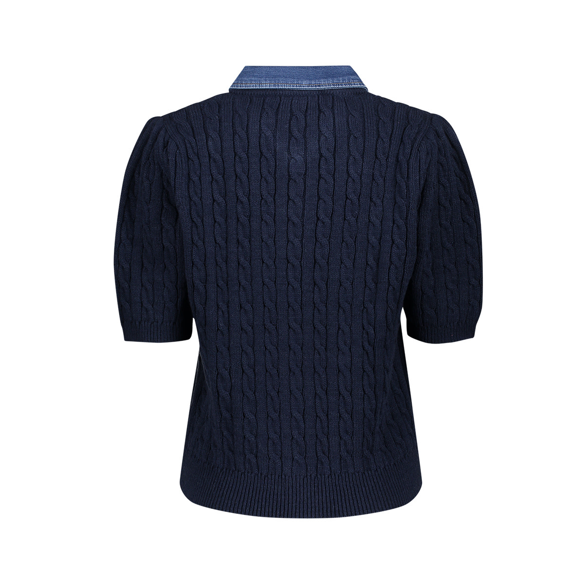 Geisha Kabelvest met denimkraag navy