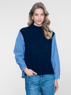 Geisha Pullover met gestreepte mouwen navy