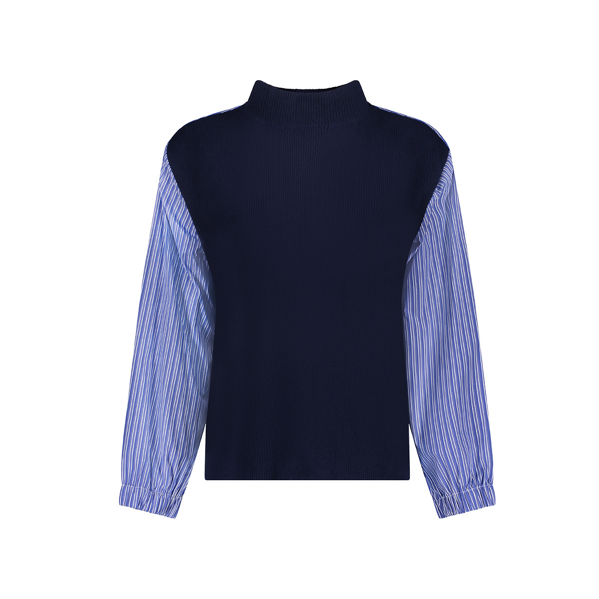 Geisha Pullover met gestreepte mouwen navy