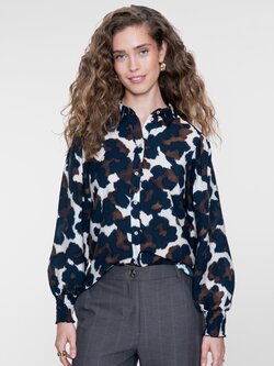 Geisha Blouse met cow print zand/blauw