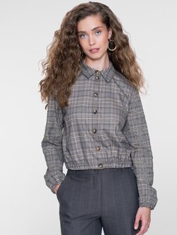 Geisha Blouse met ruit en borduursel camel/grijs