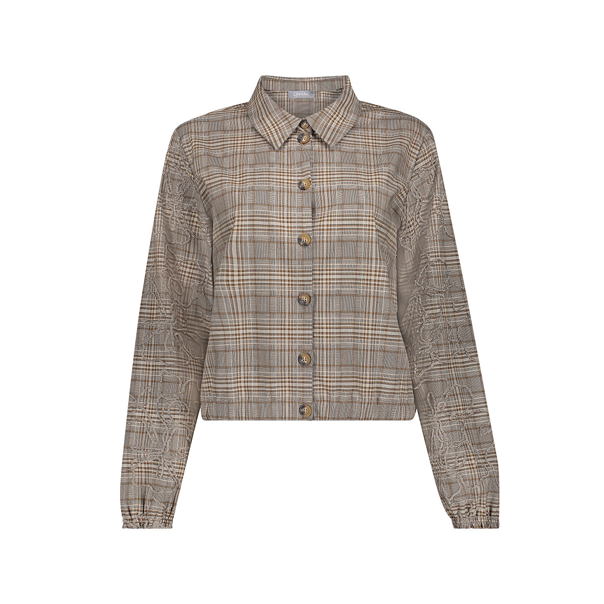 Geisha Blouse met ruit en borduursel camel/grijs
