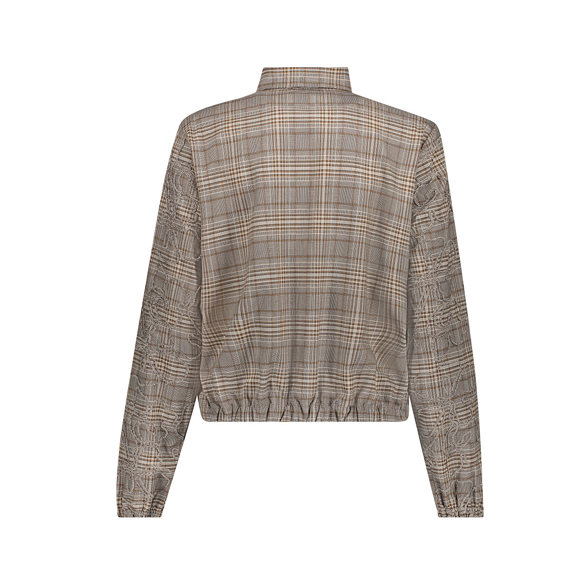 Geisha Blouse met ruit en borduursel camel/grijs