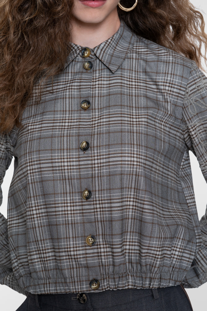 Geisha Blouse met ruit en borduursel camel/grijs