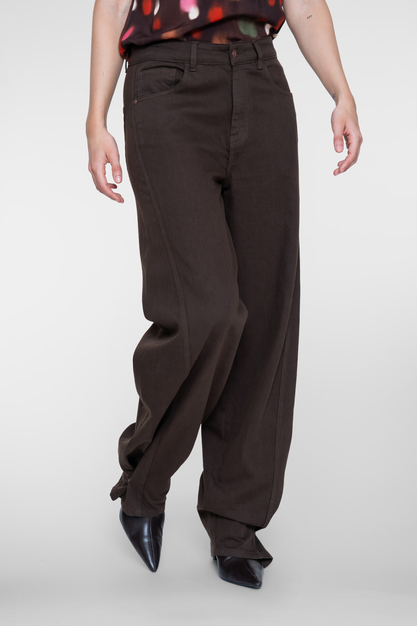 Geisha Straight fit jeans met balloon detail bruin