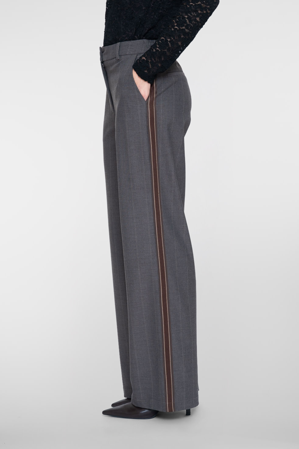 Geisha Wide leg pantalon met krijtstreep bruin